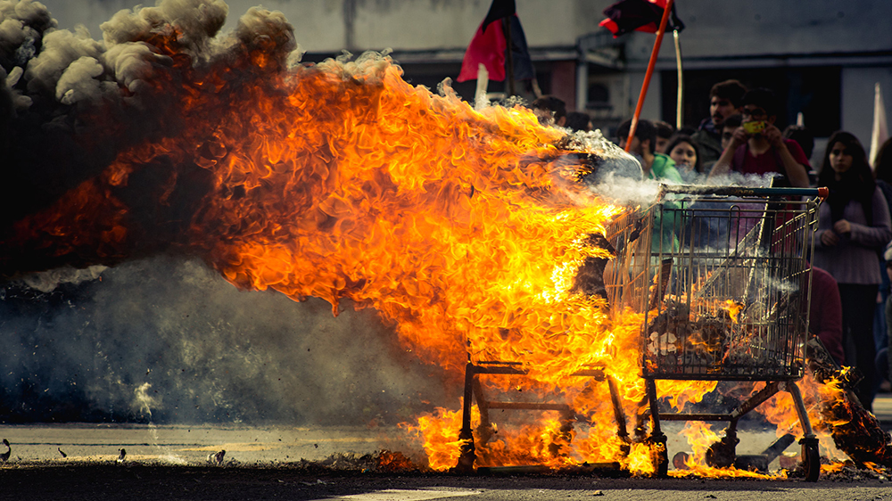 Burning shopping cart