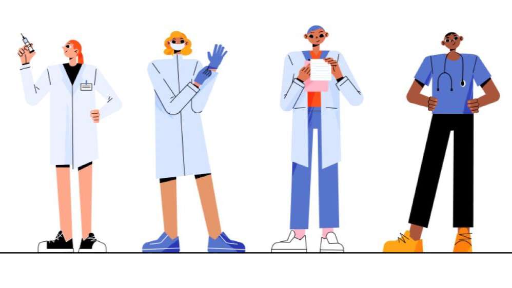 four doctors holding medical equiptment