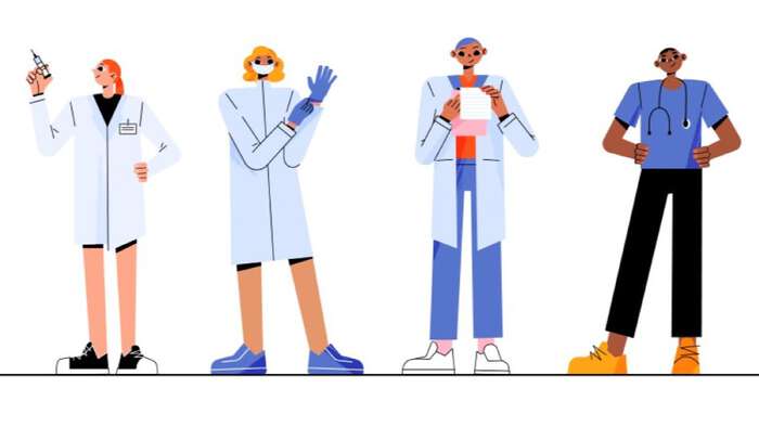 four doctors holding medical equiptment