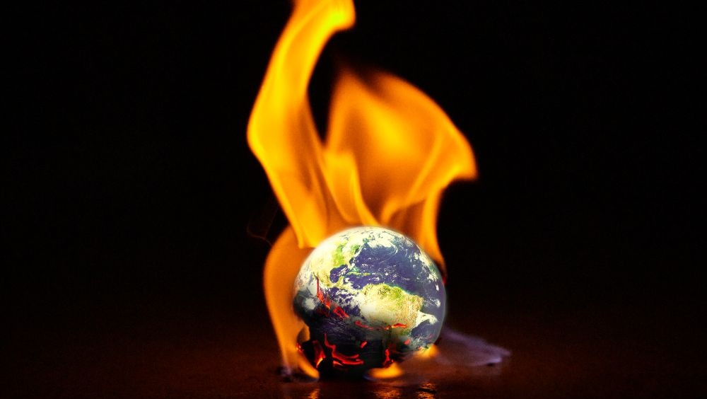 a globe in flames
