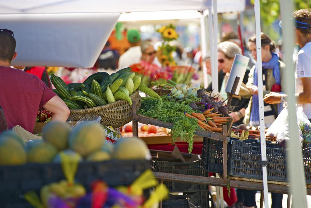  F resh Vegetables and Fruits on the Tables. 