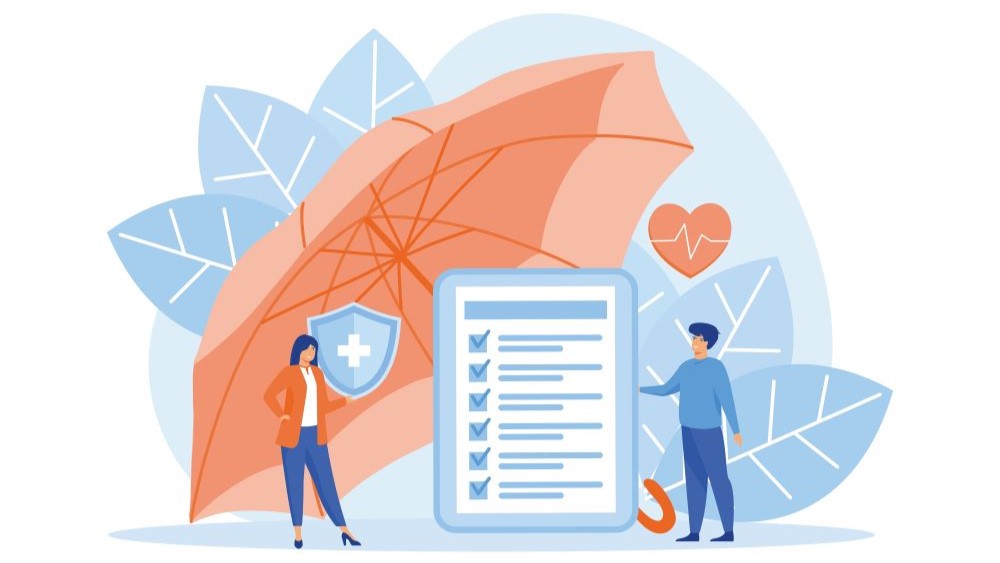 woman and man standing under an umbrella as a symbol of universal health care