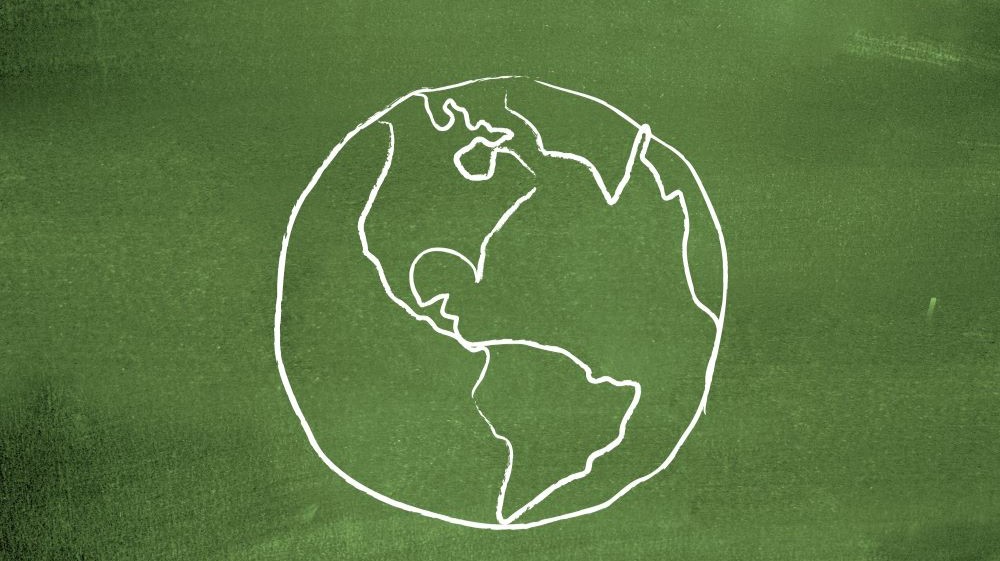 drawing of a globe on a green background