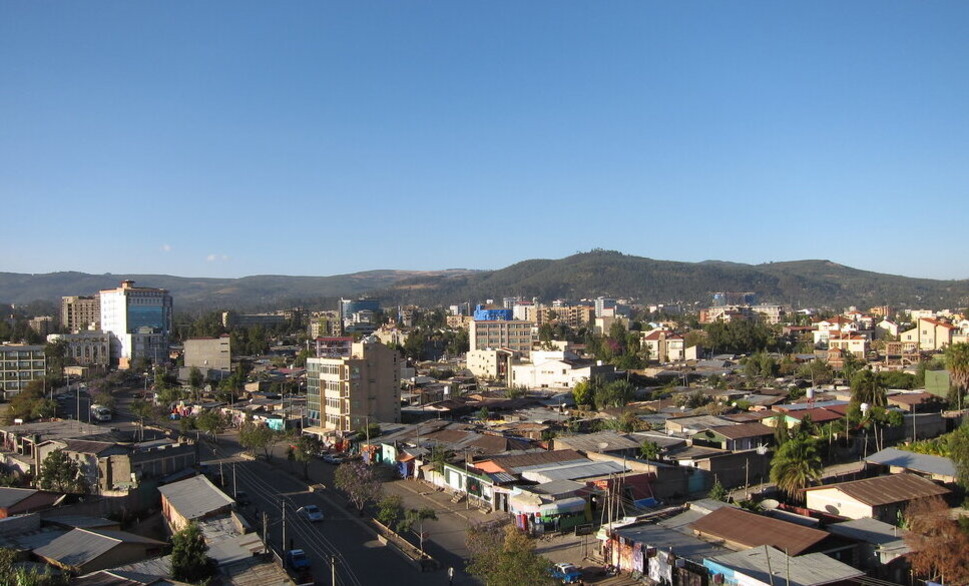 City, overview, streets, houses, sky