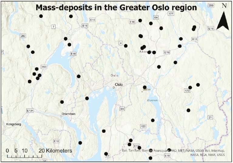 Kart: Mass-deposits in the Greater Oslo region